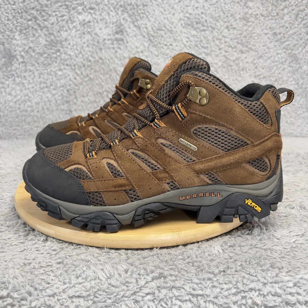 Merrell Moab 2 Mid Waterproof Boots Mens Size 9.5 Brown Suede Vibram Hiking